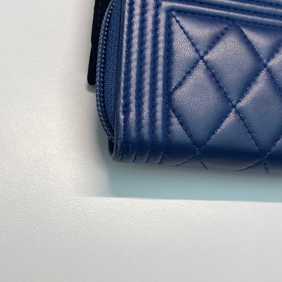 Chanel Lambskin leather Quilted Boy Zip Around Coin Purse Wallet Blue w/dust bag - Picture 3 of 16